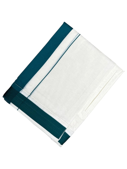 Southloom Kerala Cotton Velcro Mundu with Green Border (South Indian Kerala Dhoti) in 3.85 mtrs