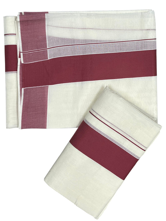 Southloom Kerala Cotton Set Mundu (Mundum Neriyathum) with Kasavu and Brick Red Border