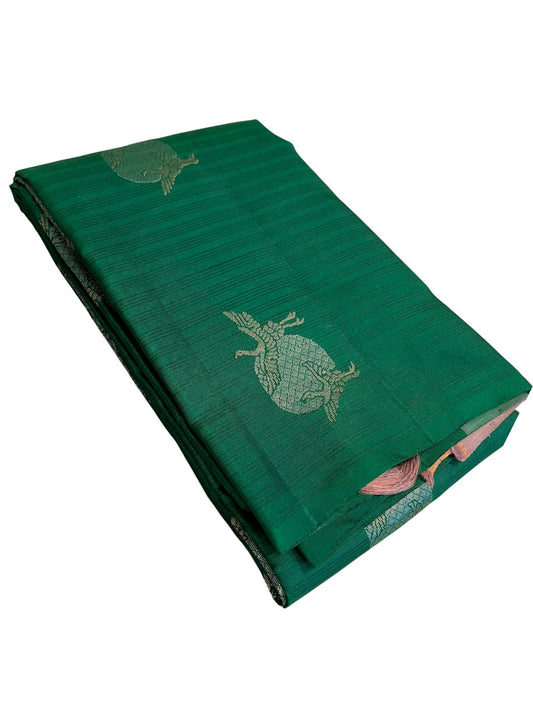 Southloom Pure Handloom Bridal Kanchipuram Silk Saree with Korvai Work (Green & Grey)