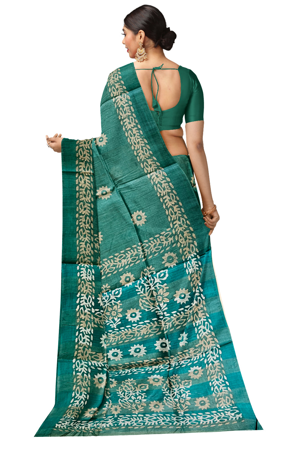 Southloom Cotton Green Saree with Baswara Prints on Body and Pallu