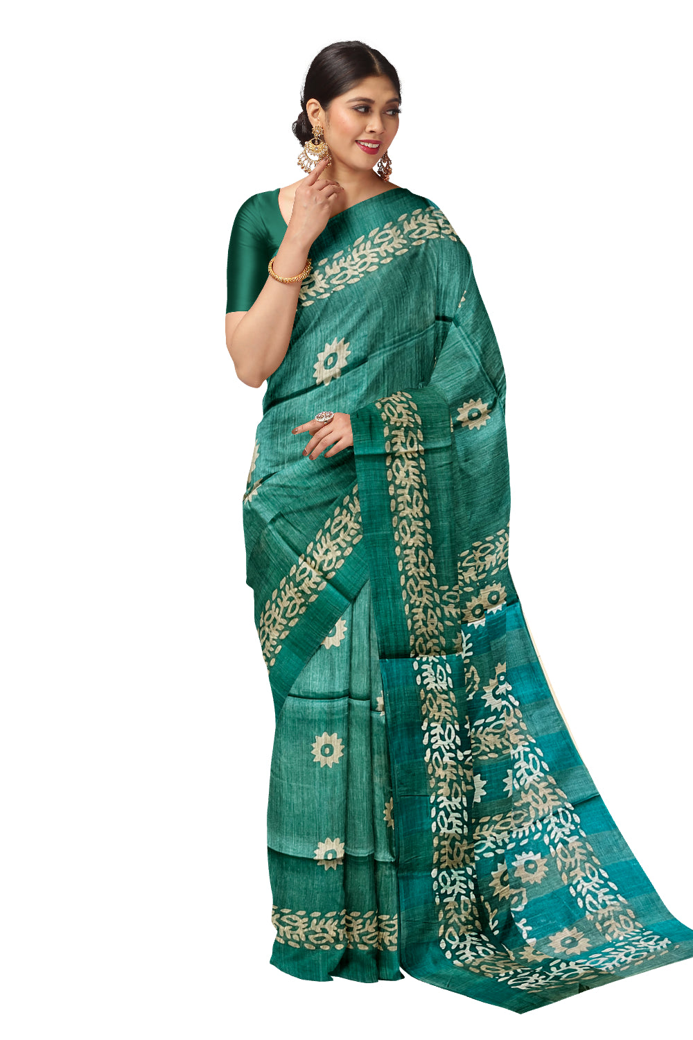 Southloom Cotton Green Saree with Baswara Prints on Body and Pallu