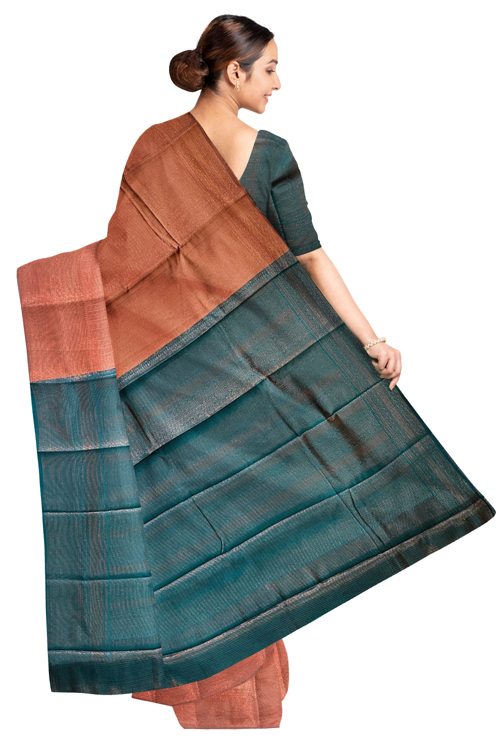 Southloom Art Silk Brown Designer Woven Saree with Green Pallu