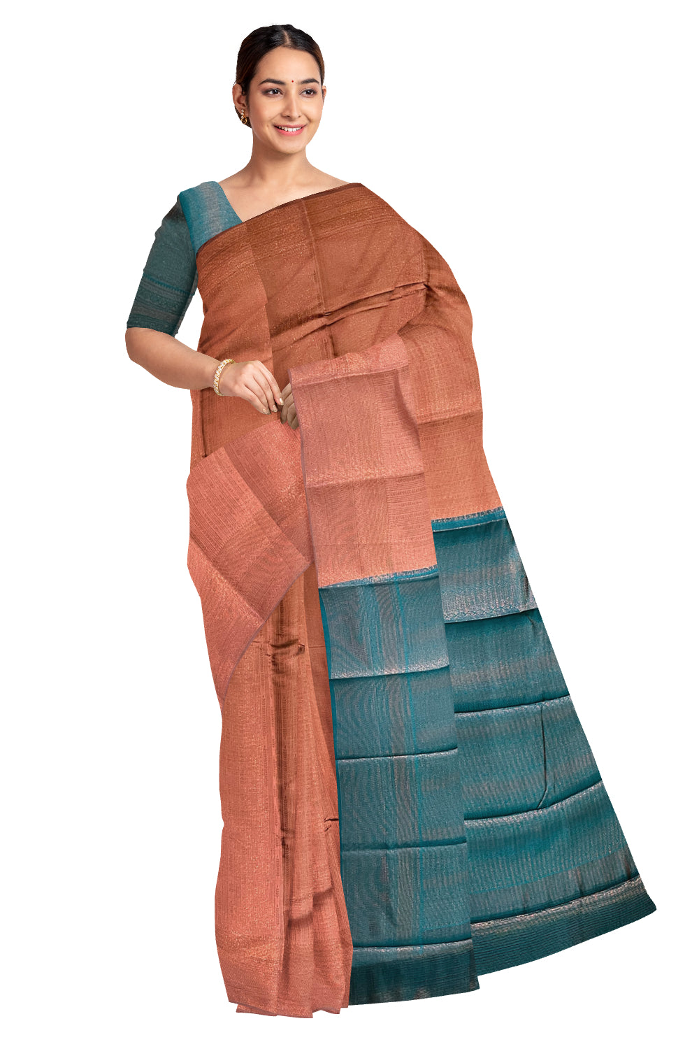 Southloom Art Silk Brown Designer Woven Saree with Green Pallu