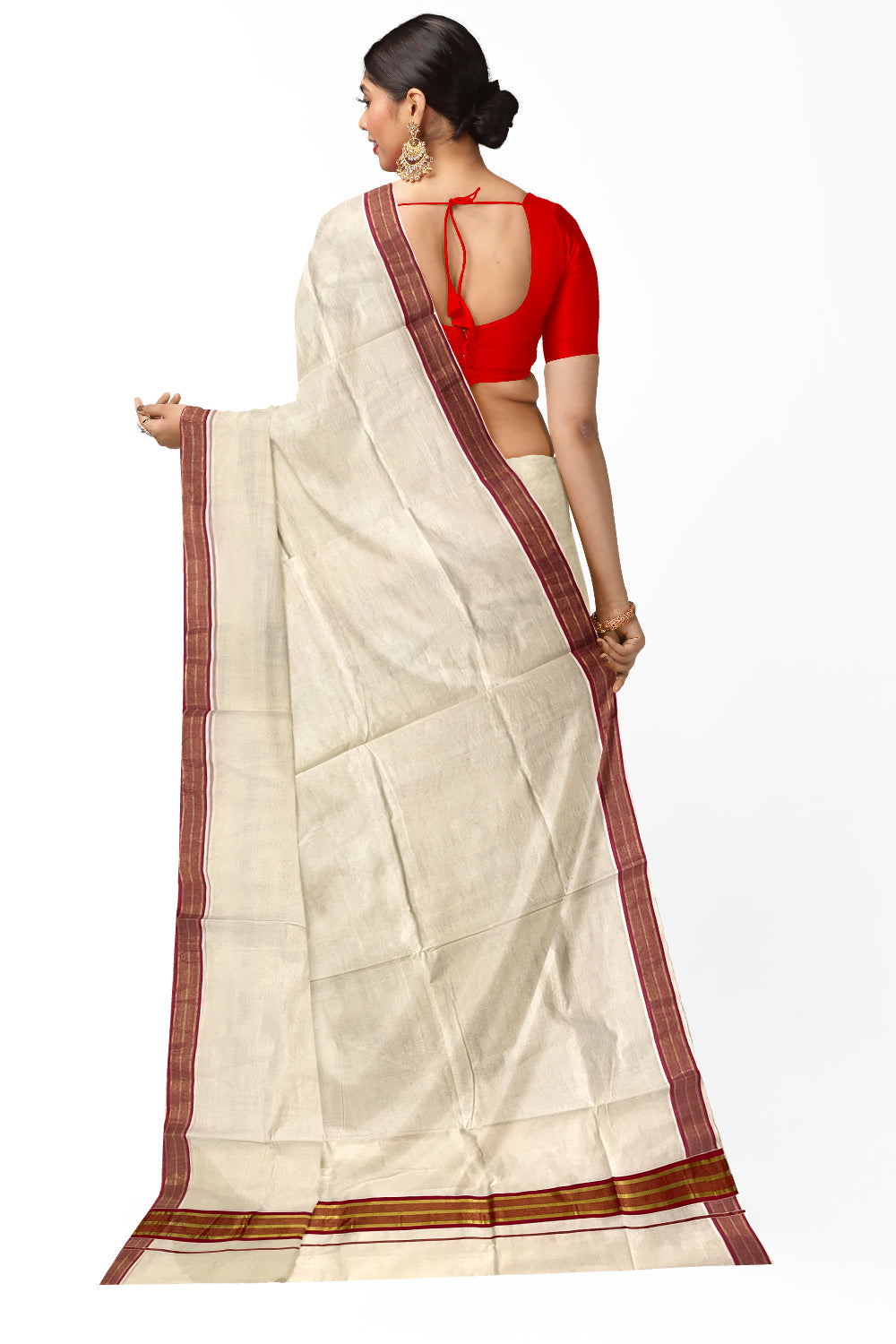 Cotton Kerala Plain Saree with Kasavu and Magenta Border