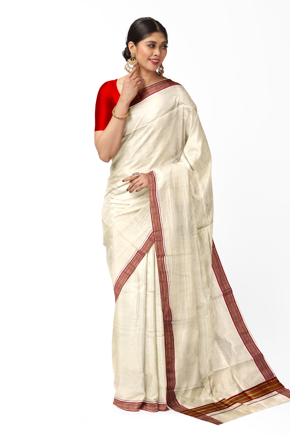 Cotton Kerala Plain Saree with Kasavu and Magenta Border