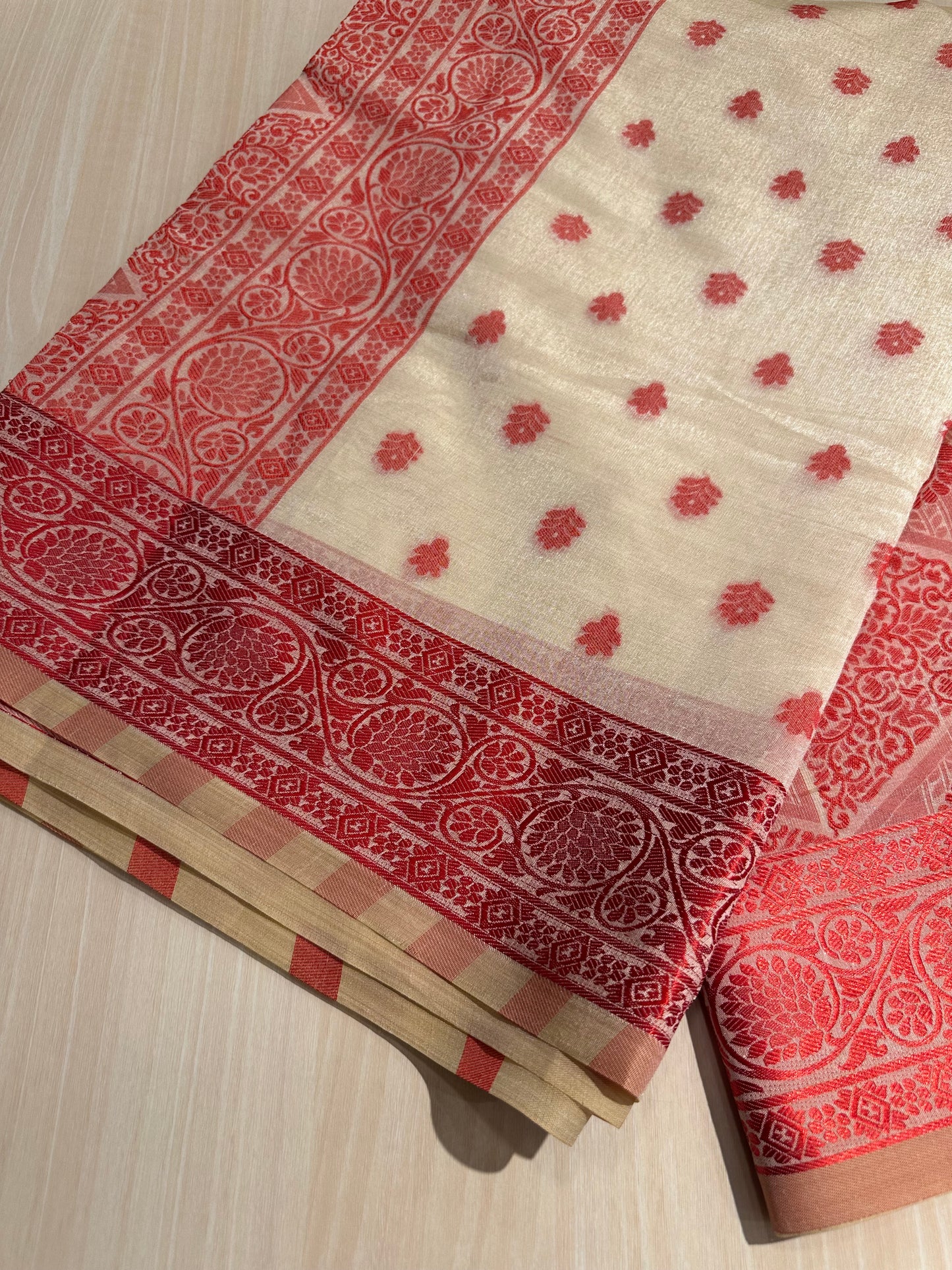 Red Semi Tussar Saree SL0042