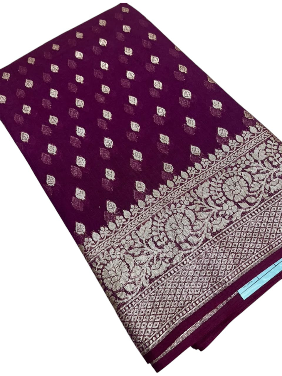 Southloom Cotton Banarasi Silk Saree with Woven Work on Body and Borders (Purple)