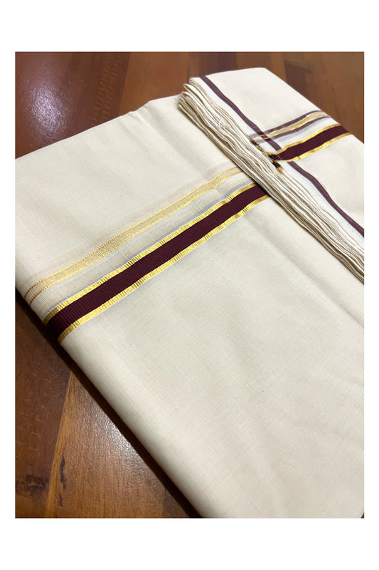 Southloom Premium Handloom Pure Cotton Mundu with Brown Puliyilakkara Kasavu Border (Onam Mundu 2023)