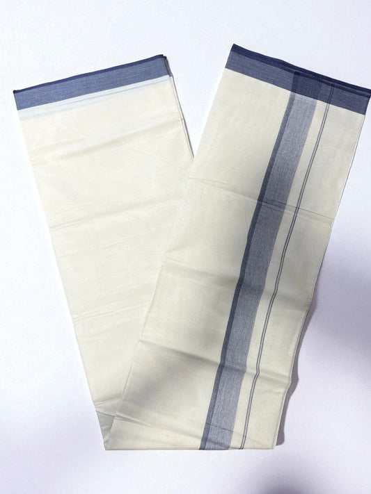Southloom Pure Cotton Mundu with Gray Lines and Gray Border (South Indian Kerala Dhoti)
