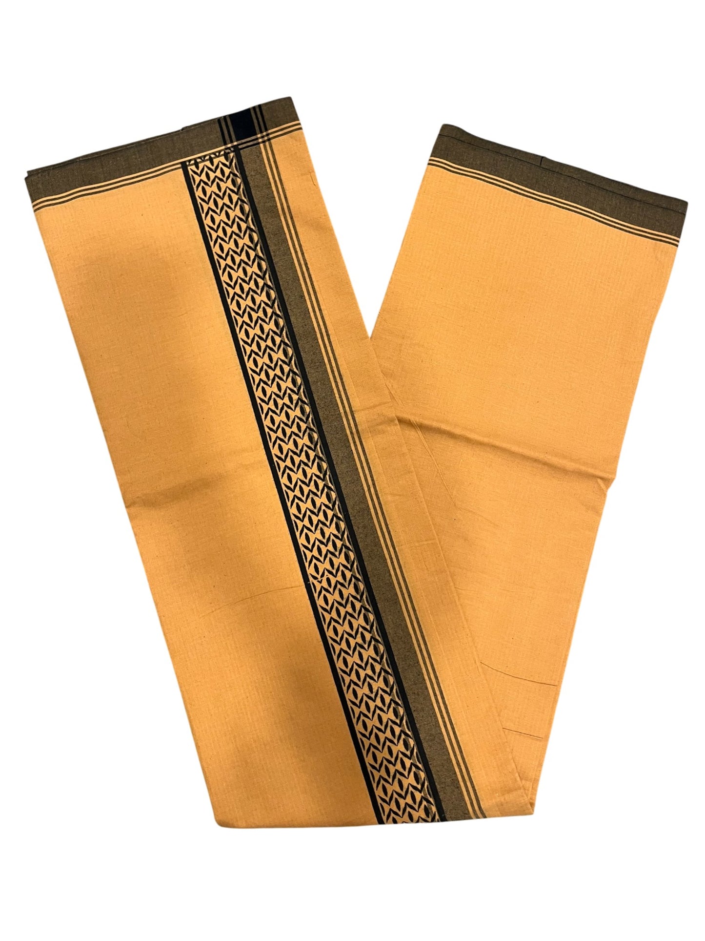 Southloom Saffron (Kaavi) Black Printed Single Mundu / Lungi (South Indian Kerala Dhoti)