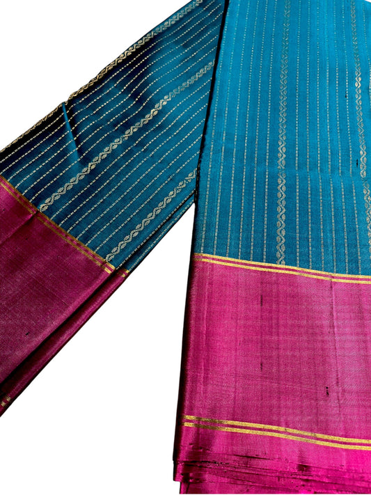 Southloom Pure Handloom Kanchipuram Silk Saree with Butta Work (Blue & Magenta)