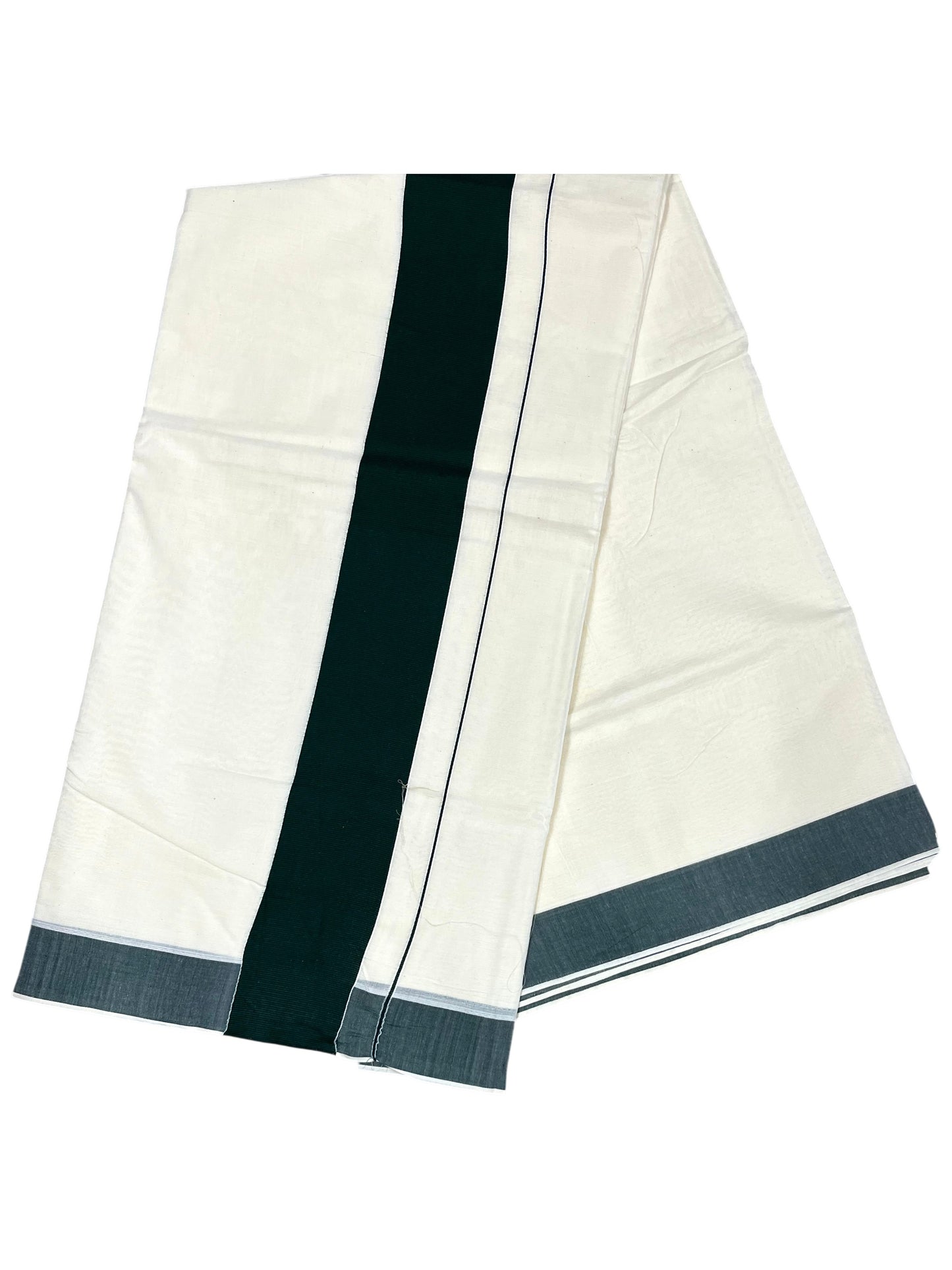Southloom Kerala Pure Cotton Plain Kasavu Saree with Dark Green Border 3 inch