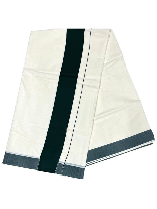Southloom Kerala Pure Cotton Plain Kasavu Saree with Dark Green Border 3 inch