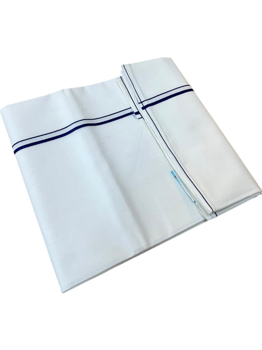 Southloom Pure White Cotton Single Mundu with Blue Border (South Indian Kerala Dhoti)