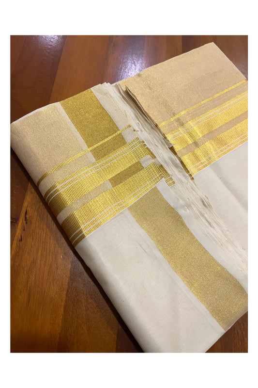 Southloom Premium Handloom Pure Cotton Wedding Mundu with Tissue Kasavu on Border (South Indian Kerala Dhoti)