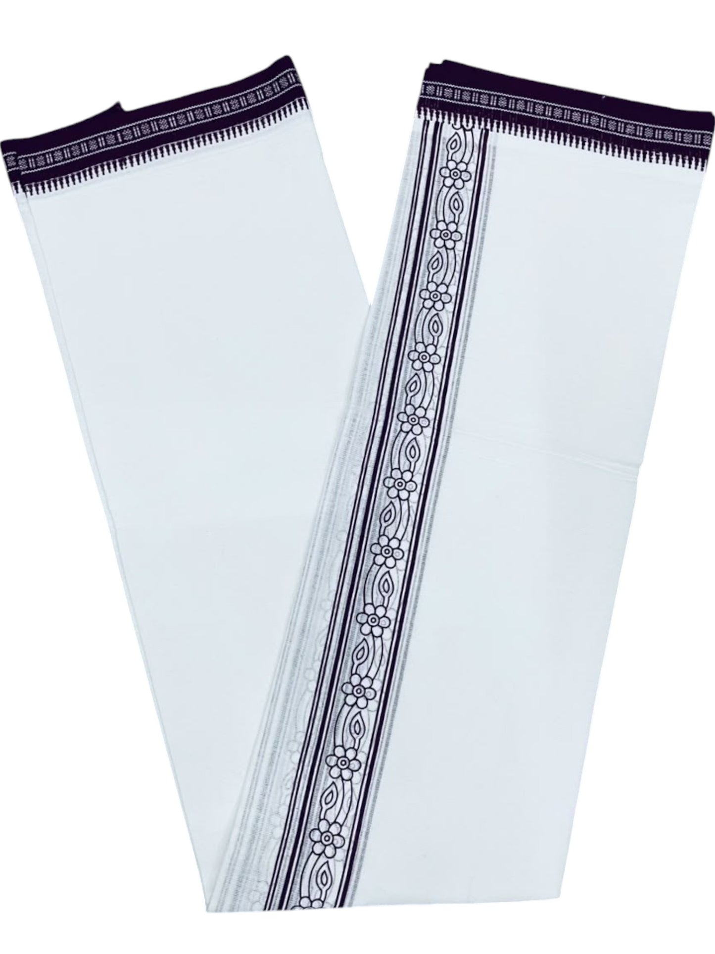 Southloom White Maroon Printed Single Mundu / Otta Mundu / Lungi (South Indian Kerala Dhoti)