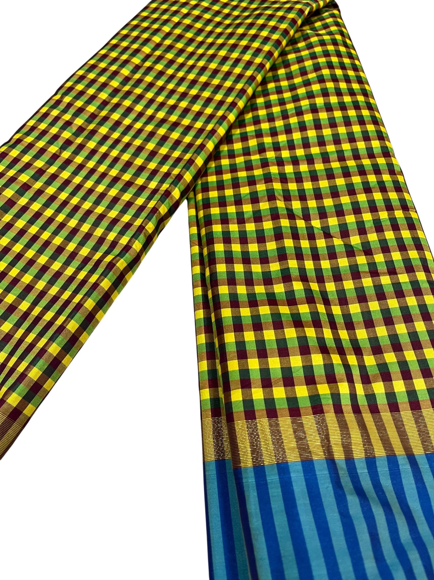 Southloom Semi Silk Saree with Micro Check on  Body in Yelloew And Blue