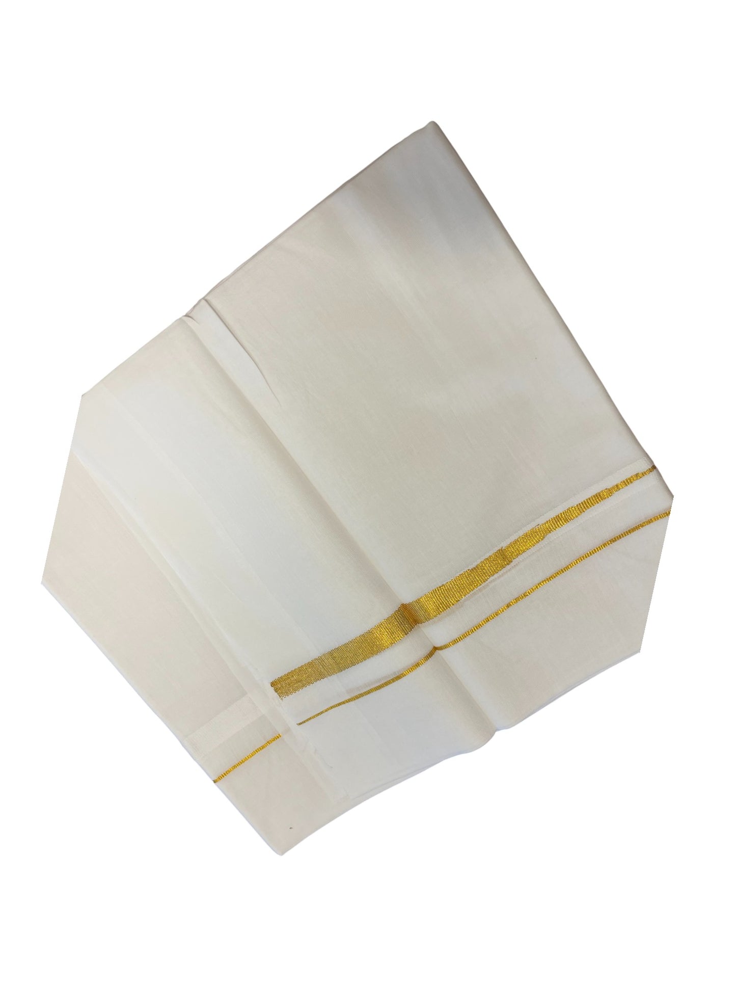 Pure White Cotton Double Mundu with Gold Chutti Kara (South Indian Dhoti)