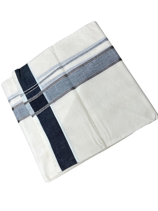 Southloom Kerala Pure Cotton Double Mundu with Silver Lines and Grey Border with (South Indian Dhoti)