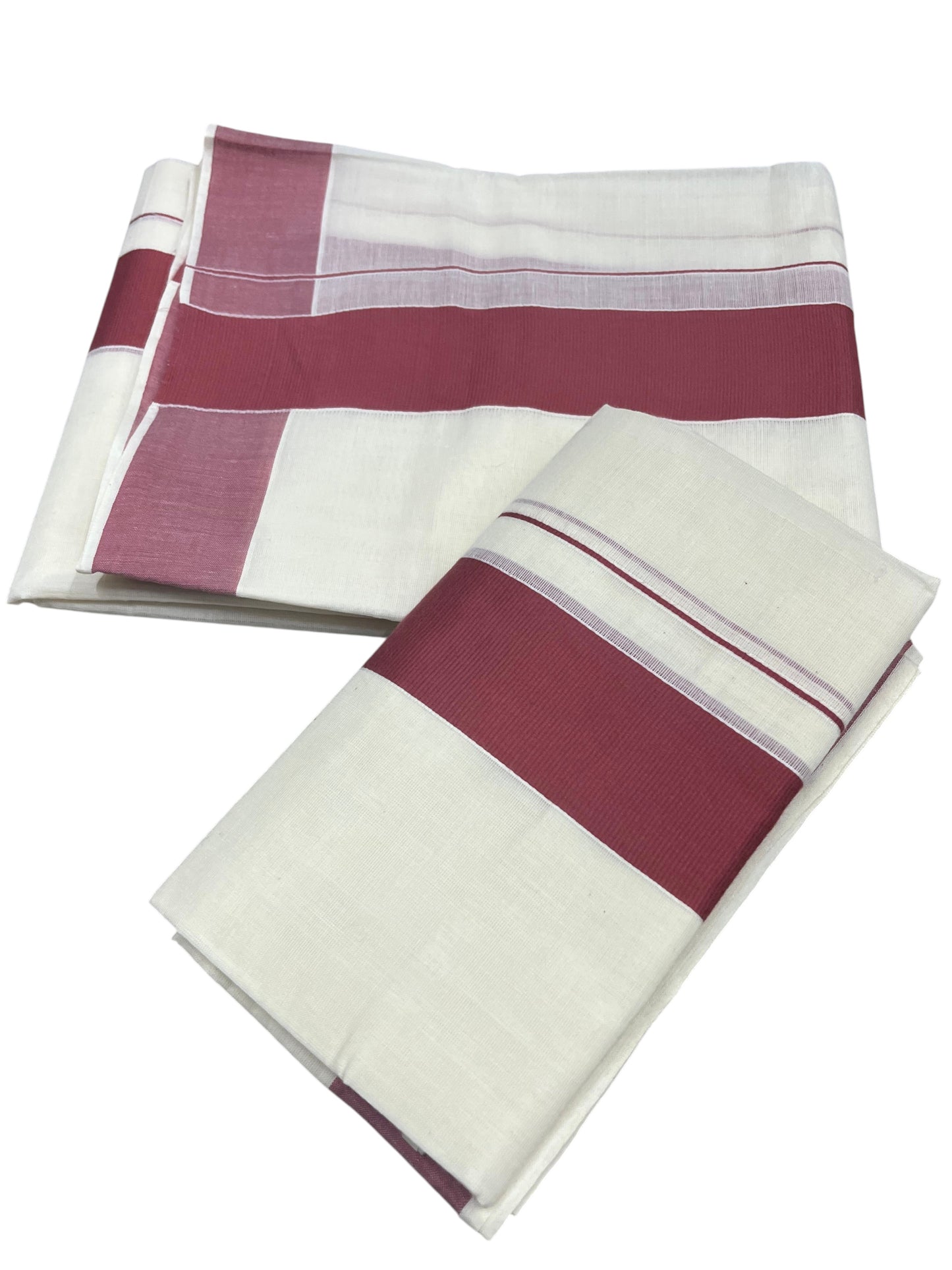 Southloom Kerala Cotton Set Mundu (Mundum Neriyathum) with Kasavu and Brick Red Border