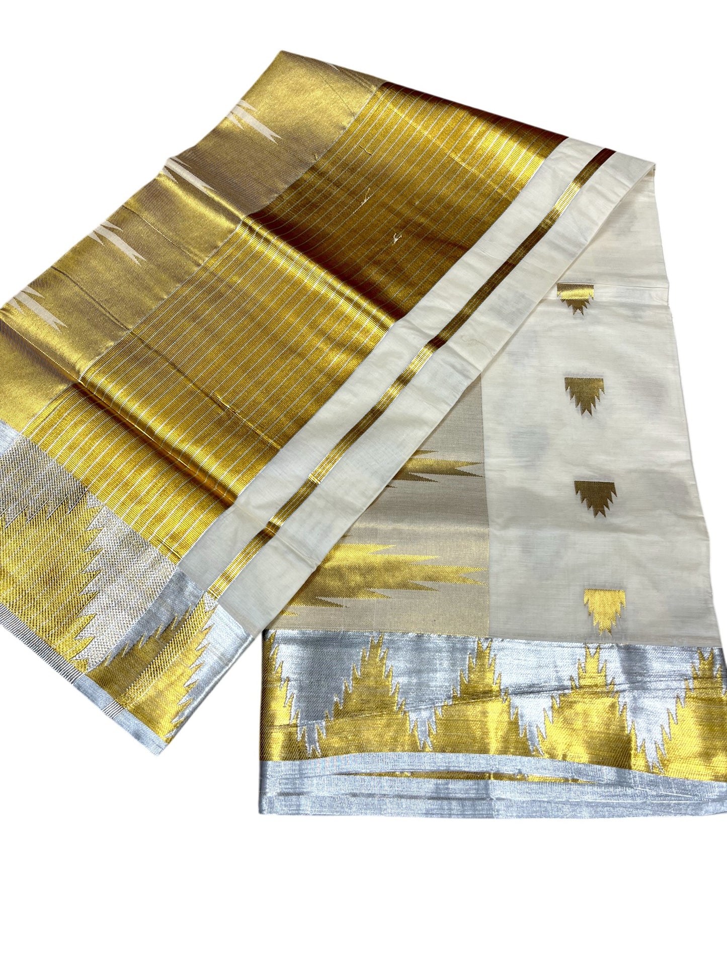 Southloom Pure Cotton Kerala Kasavu Saree with Temple Woven Work on Body and Border SL482
