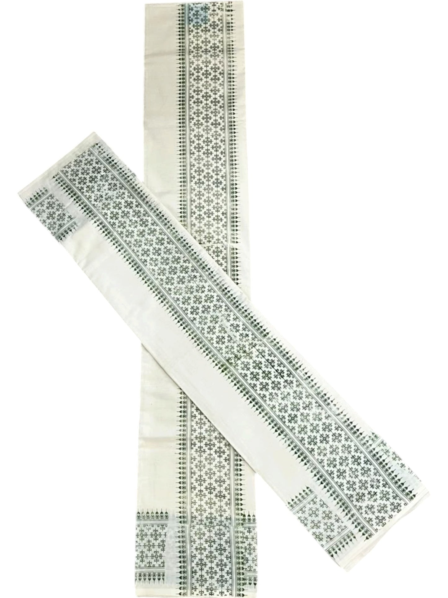 Southloom Kerala Cotton Set Mundu (Mundum Neriyathum) with Green Floral Prints on Border-2.80Mtrs SL625