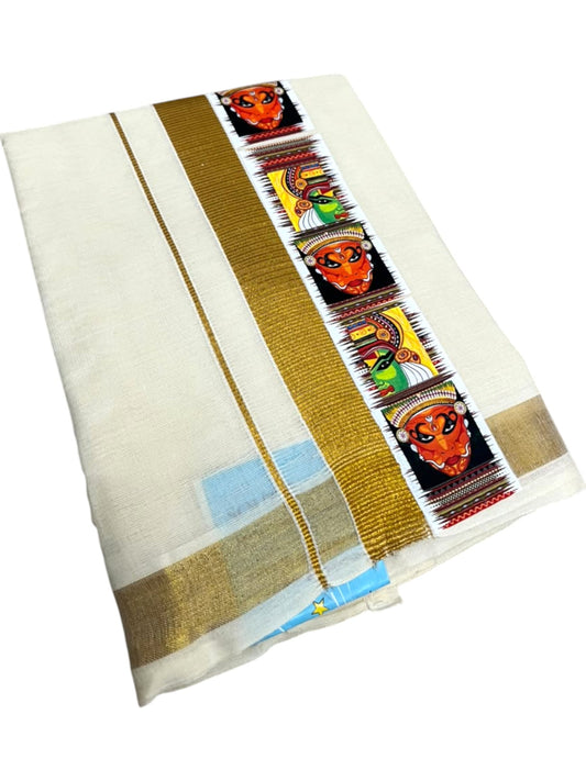 Southloom Cotton Kasavu Printed Kids's Velcro Mundu SLK