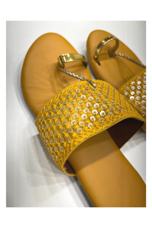 Southloom Jaipur Handmade Embroidered Yellow Sandals