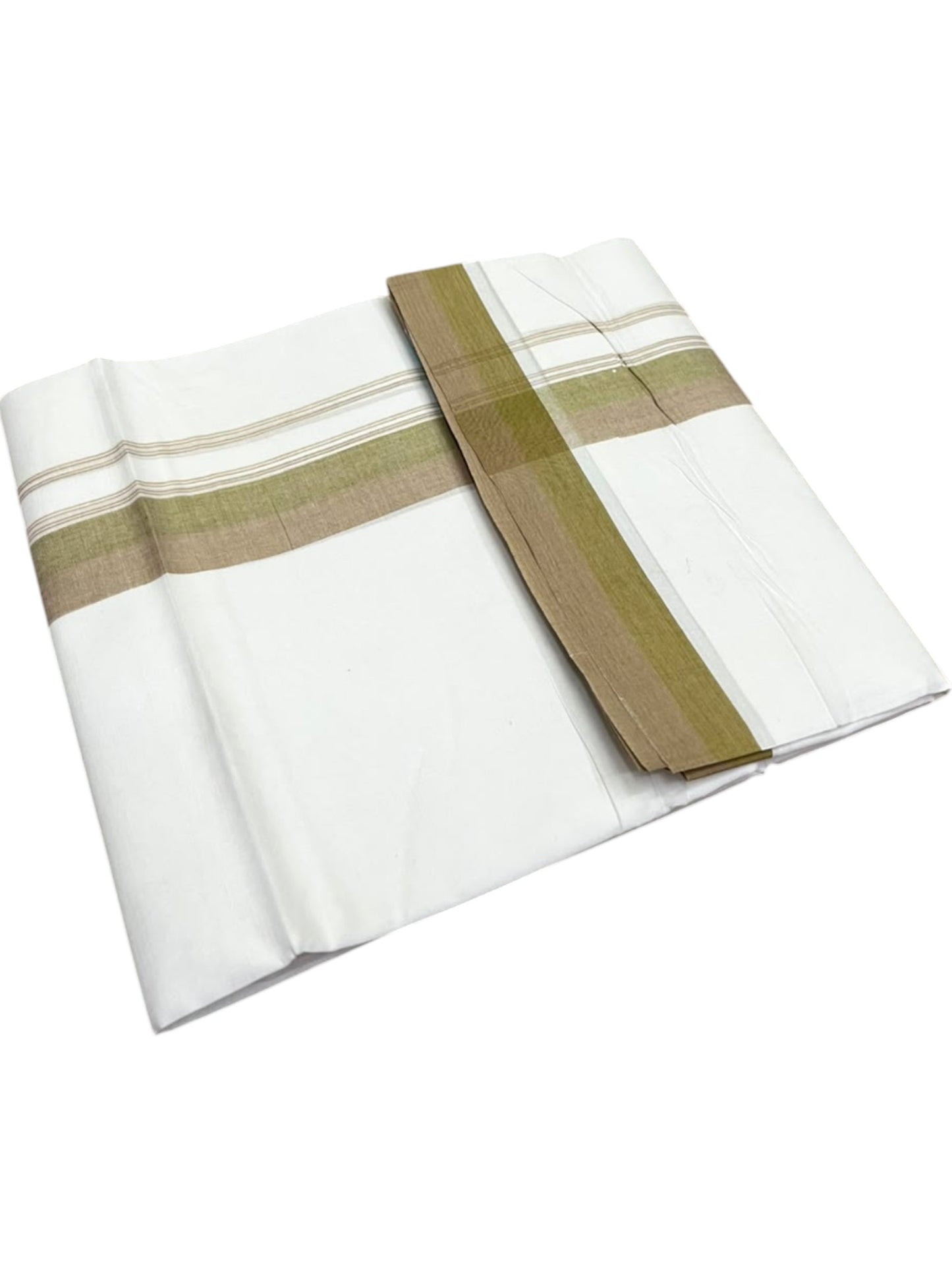 Southloom Pure Cotton Mundu with Mustard Yellow Border (South Indian Kerala Dhoti)