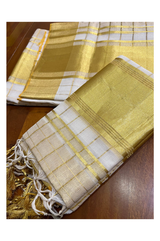 Southloom Super Premium Balaramapuram Handloom Unakkupaavu Cotton Check Design Wedding Pudava Set Mundu