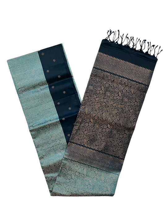 Southloom Pure Handloom Bridal Kanchipuram Silk Saree with Korvai Work (Green & Blue)