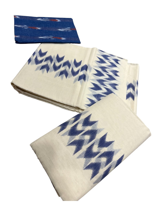 Southloom Ikat Design Blue Printed Set Mundu with Blouse Piece 2.80Mtrs