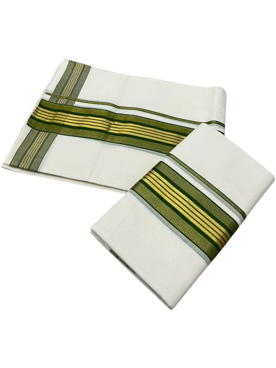 Southloom Premium Handloom Set Mundu with Kasavu With Green and Golden Border (2.80 Mtr)