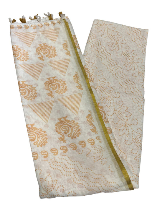 Southloom Cotton Saree with Floral Works Across Body in Beige