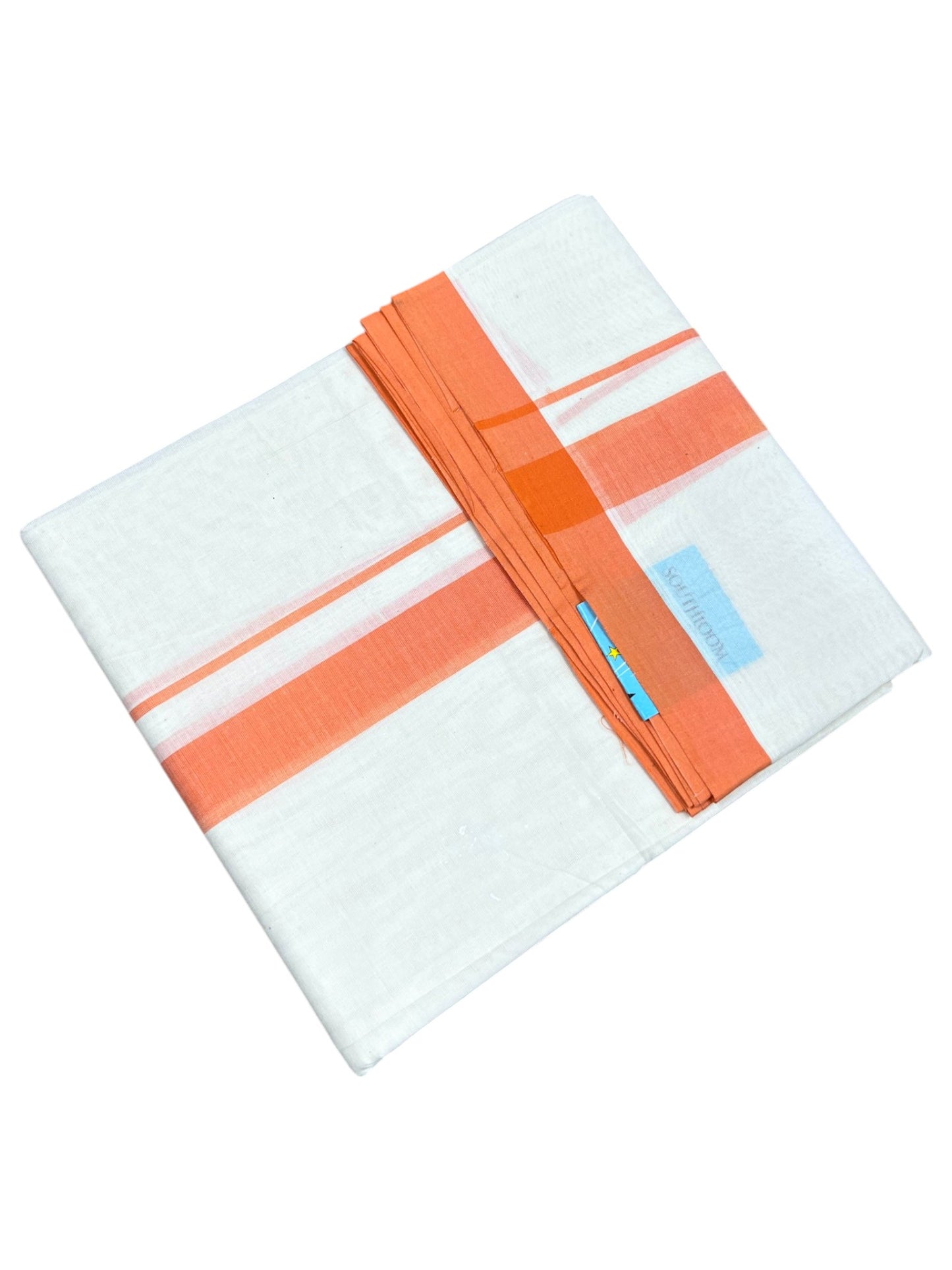 Southloom Kerala Pure Cotton Double Mundu with Orange Border (South Indian Kerala Dhoti)