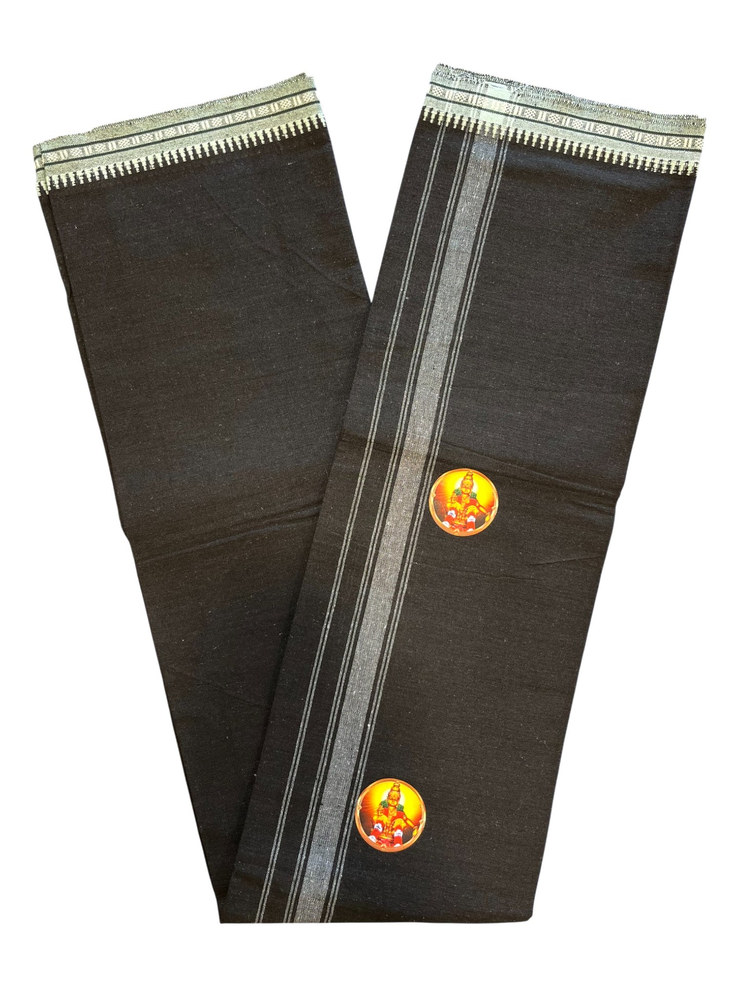 Southloom Black Printed Ayyapan Single Mundu / Otta Mundu  (South Indian Kerala Dhoti)