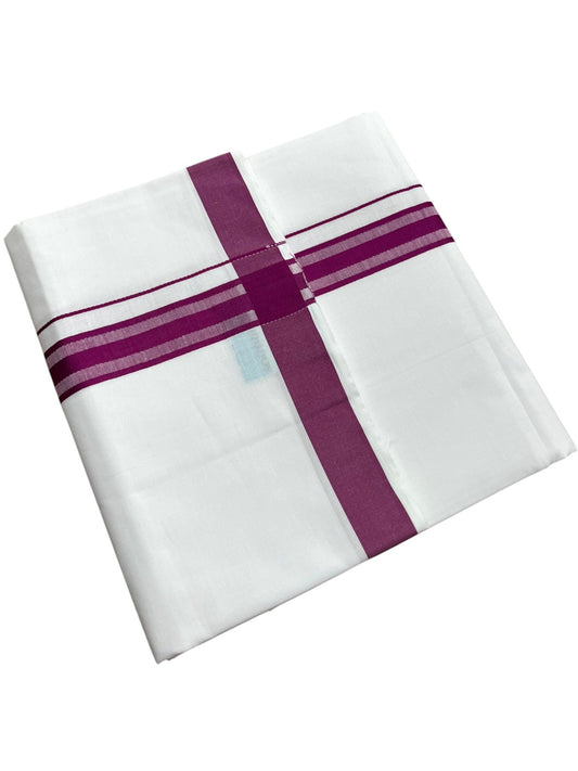 Southloom Pure White Single Cotton Mundu with Purple Border (South Indian Kerala Dhoti)