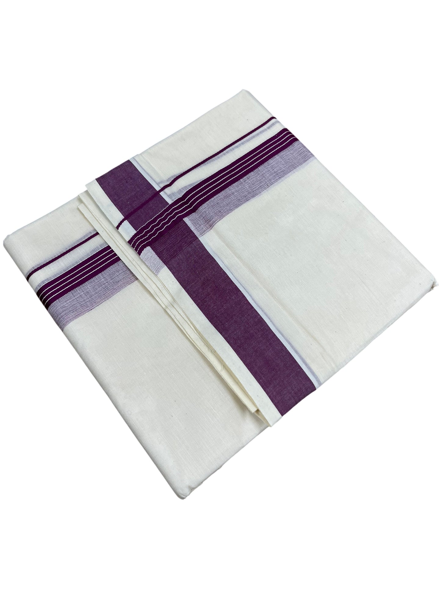 Southloom Pure Cotton Mundu with Purple Border (South Indian Kerala Dhoti)