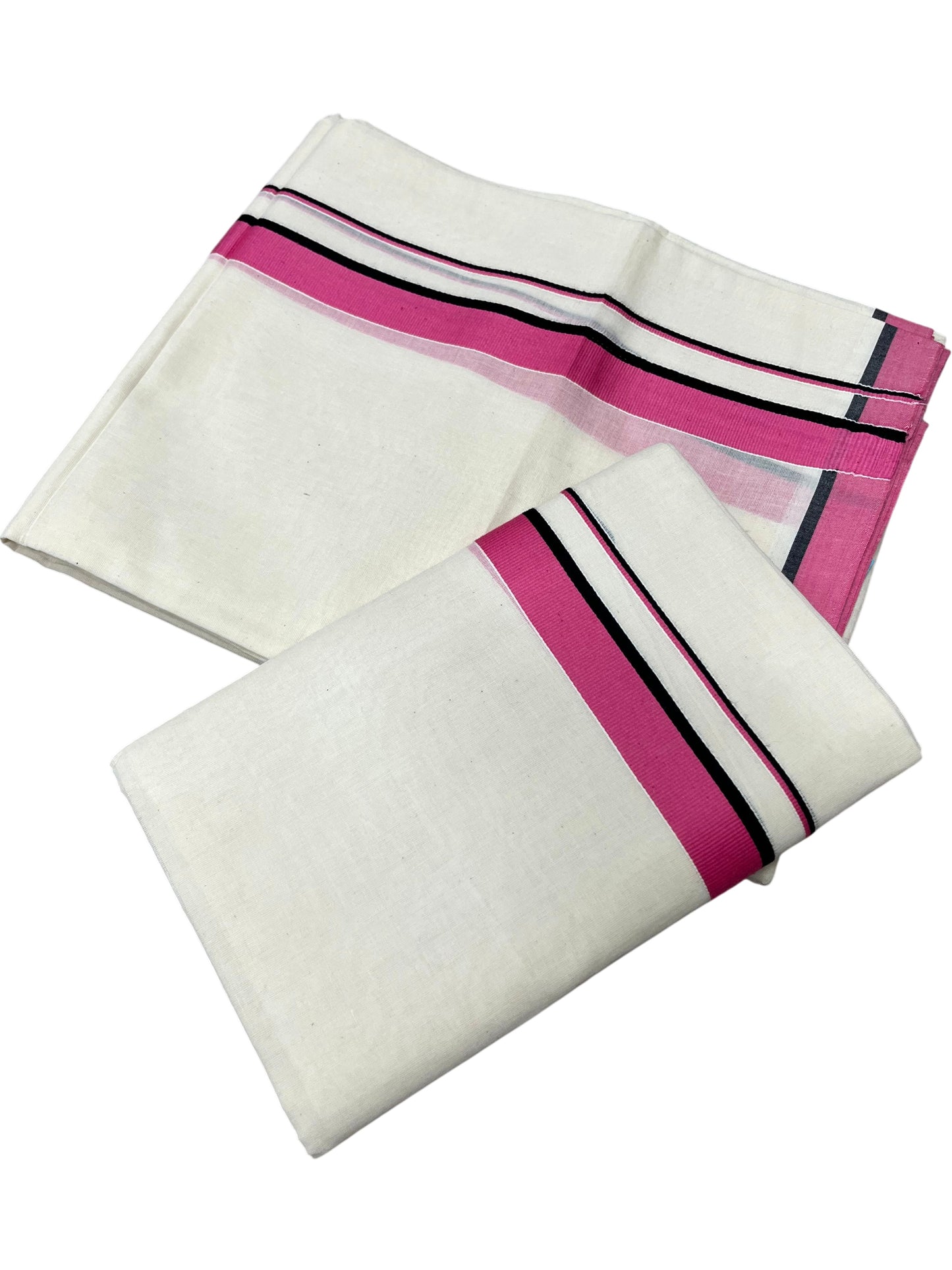 Southloom Pure Cotton Kerala Single Set Mundu (Mundum Neriyathum) Pink Border 2.80 Mtr SL345
