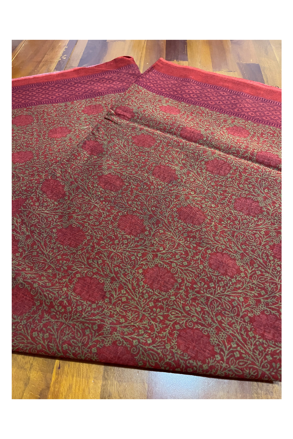 Southloom Cotton Red Designer Printed Saree