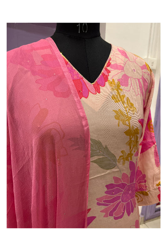 Southloom Stitched Semi Silk Salwar Set in Pink and Floral Prints
