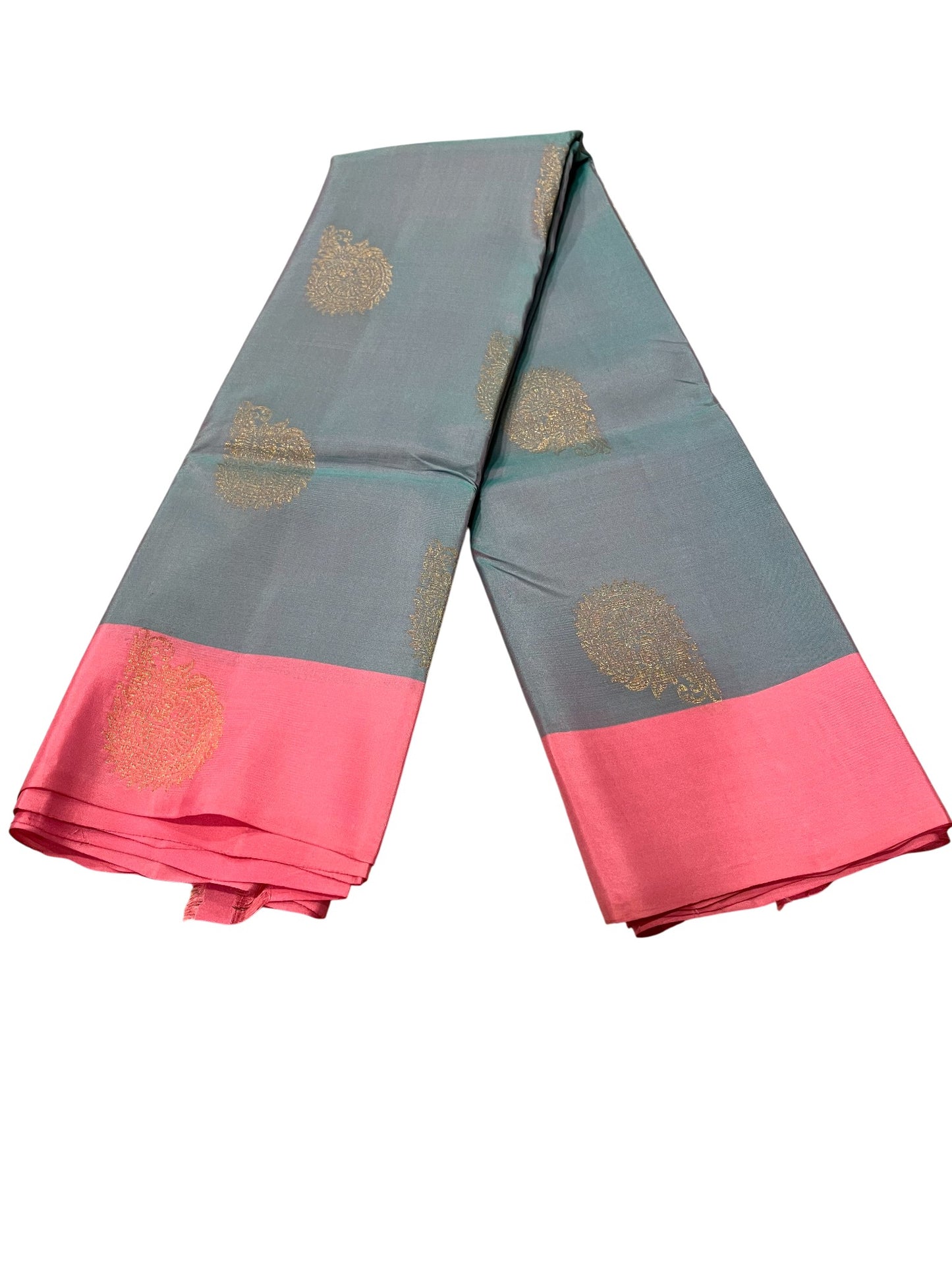 Southloom Pure Handloom Kanchipuram Silk Saree with Butta Work (Grey & Pink)
