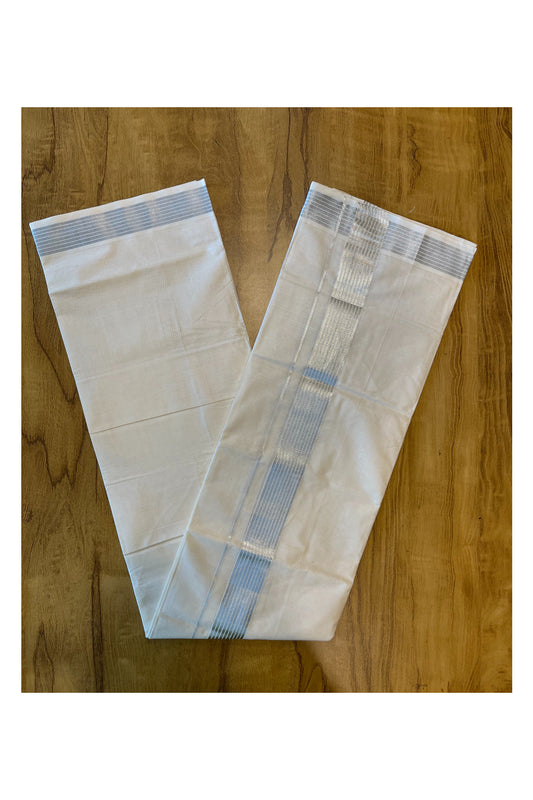 Pure Cotton Mundu with Silver Lines and Silver Border (South Indian Kerala Dhoti)