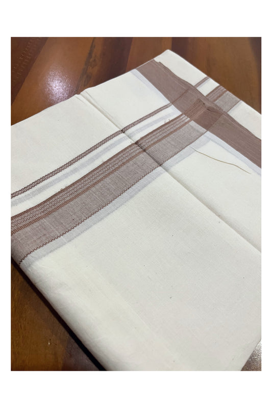 Kerala Pure Cotton Double Mundu with Brown Border