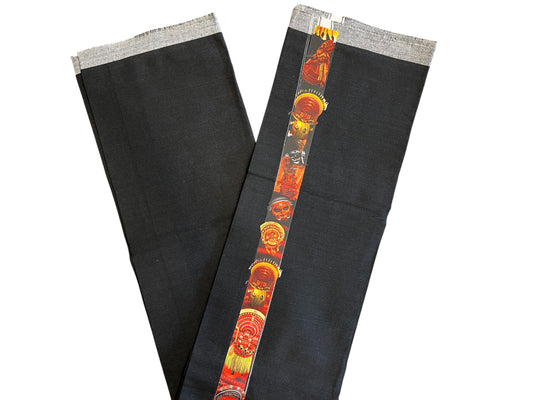 Southloom Black Printed Kathakali & Theyyam Single Mundu / Otta Mundu (South Indian Kerala Dhoti)