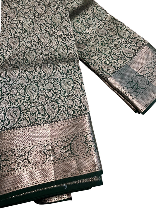 Southloom Premium Handloom Bridal Kanchipuram Silk Saree with Korvai Work (Green)