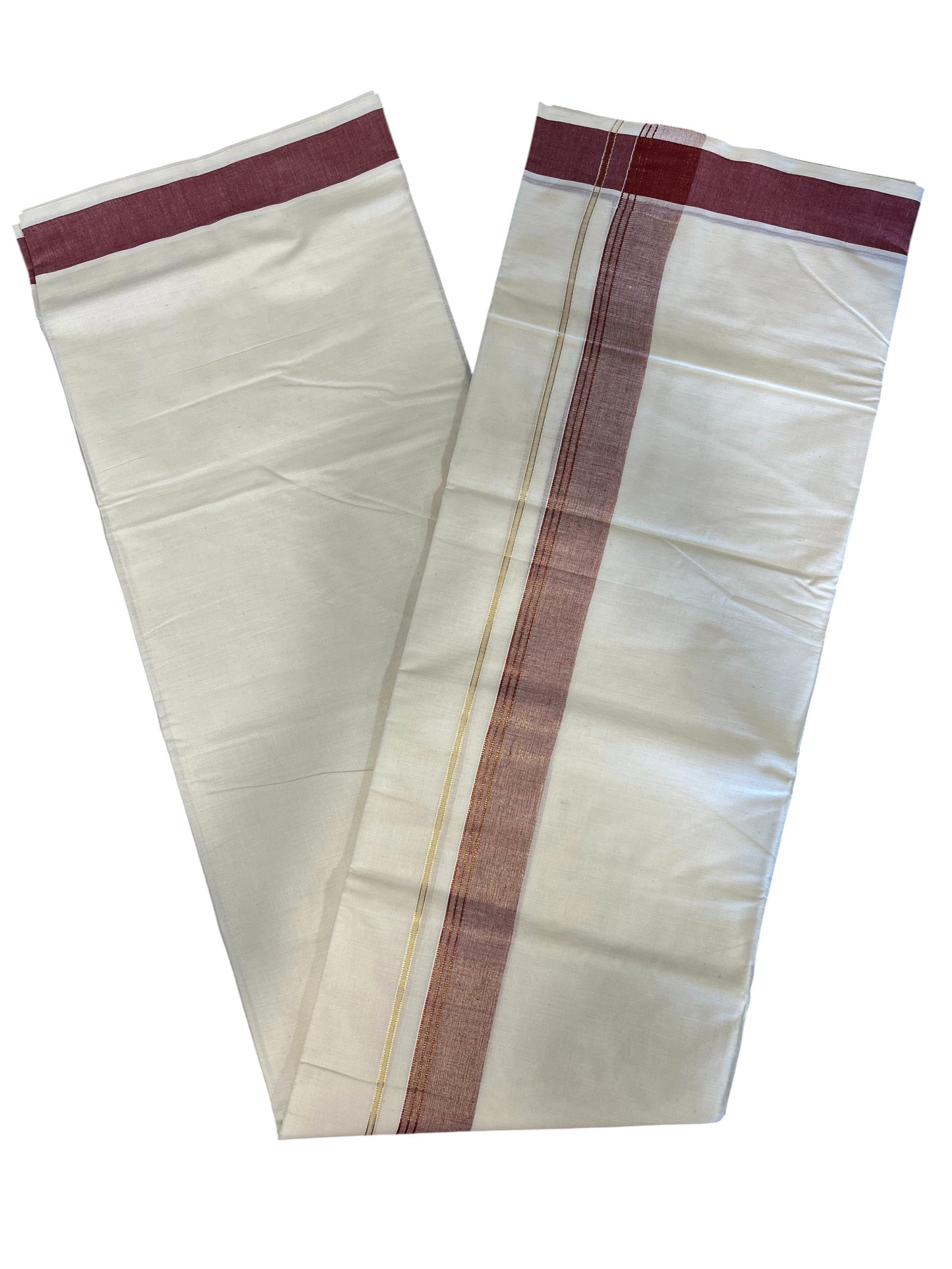 Southloom Pure Cotton Mundu with Maroon Lines and Maroon  Border (South Indian Kerala Dhoti)