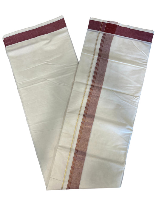 Southloom Pure Cotton Mundu with Maroon Lines and Maroon  Border (South Indian Kerala Dhoti)