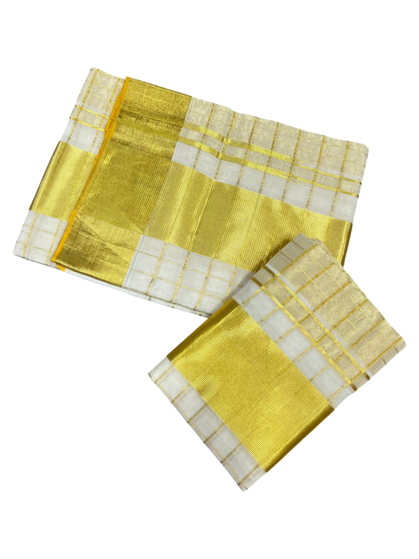 Southloom Super Premium Balaramapuram Handloom Check Cotton Wedding Pudava Set Mundu