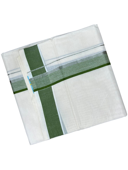 Southloom Pure Cotton Mundu with Silver Lines and Green Border (South Indian Kerala Dhoti)